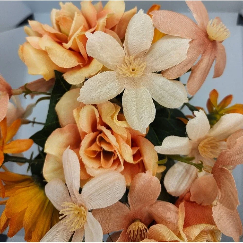 Hand Crafted Floral Table Centerpiece Peach Daisy Tea Tin